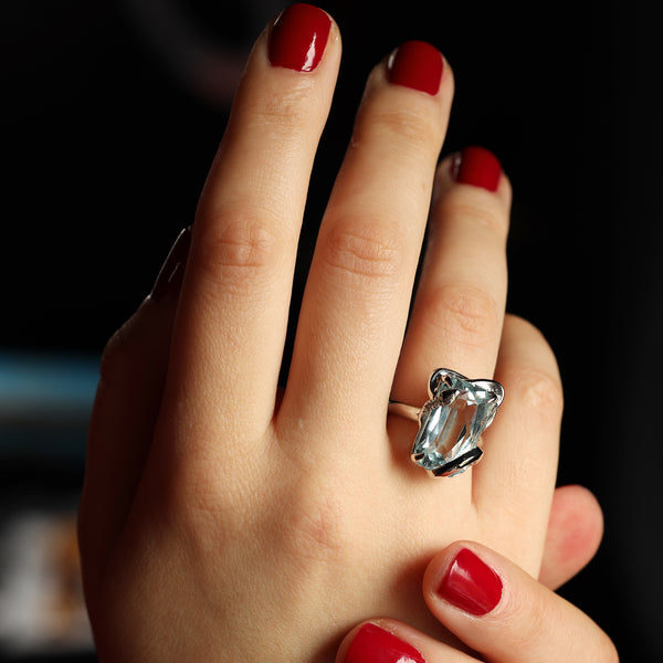 Handmade Unique 9CT Aquamarine Snake Ring