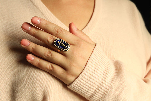 Georgian Memento Mori Urn Ring with Blue Enamel, 18th Century Jewelry