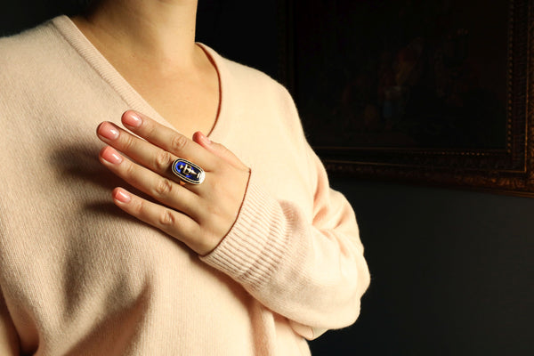 Georgian Memento Mori Urn Ring with Blue Enamel, 18th Century Jewelry