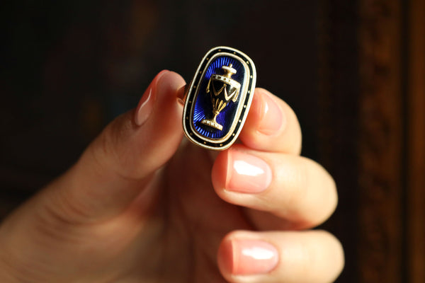 Georgian Memento Mori Urn Ring with Blue Enamel, 18th Century Jewelry