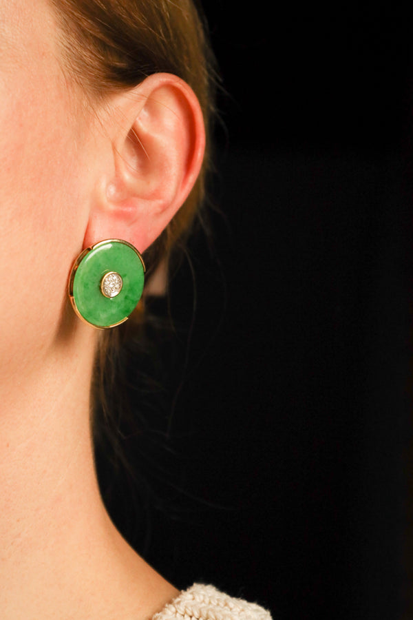 18K Lime Green Jade Earrings, Nephrite Earrings, Signed Jewelry by Maria Grazia Baldan