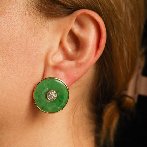 18K Lime Green Jade Earrings, Nephrite Earrings, Signed Jewelry by Maria Grazia Baldan