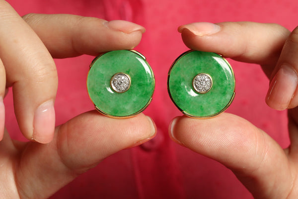18K Lime Green Jade Earrings, Nephrite Earrings, Signed Jewelry by Maria Grazia Baldan
