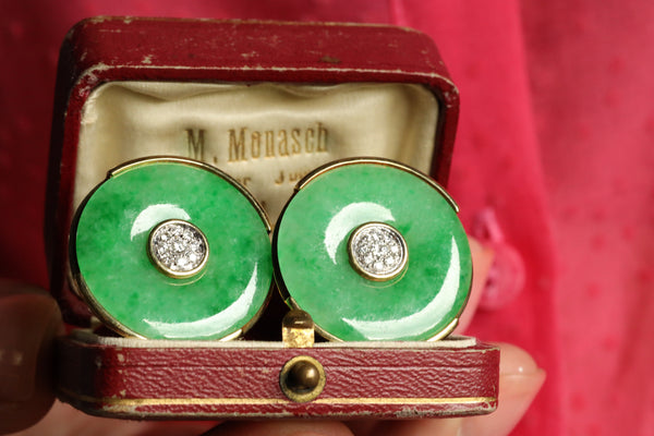 18K Lime Green Jade Earrings, Nephrite Earrings, Signed Jewelry by Maria Grazia Baldan
