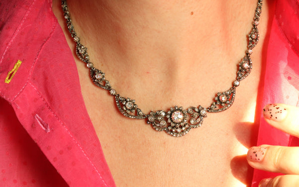 Vintage Floral Necklace with Rose Cut Diamonds