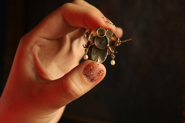 Antique Locket Pendant, Victorian Foiled Garnet Brooch