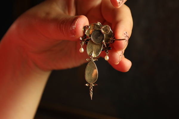 Antique Locket Pendant, Victorian Foiled Garnet Brooch