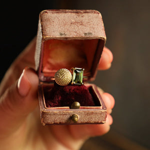 Two Ring In One Ring with Green Tourmaline and 14k Gold Filigree