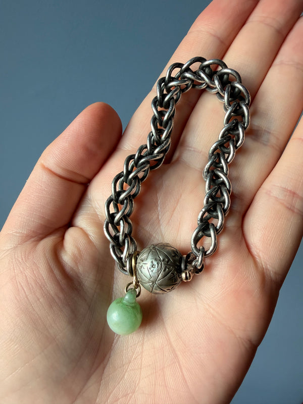 Chunky Silver Bracelet with Jade Charm: Maria Grazia Baldan