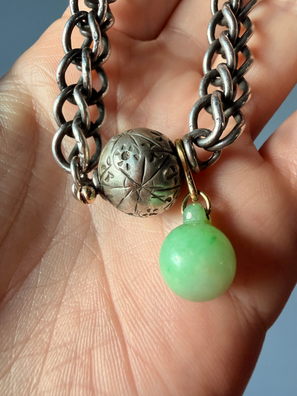 Chunky Silver Bracelet with Jade Charm: Maria Grazia Baldan