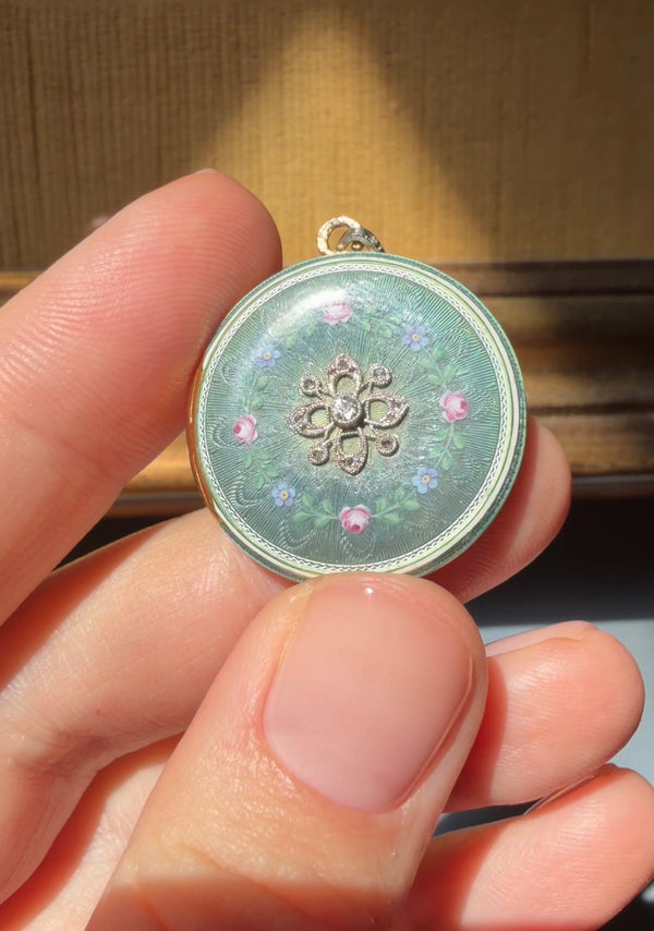 Antique Guilloche Enamel Locket Pendant