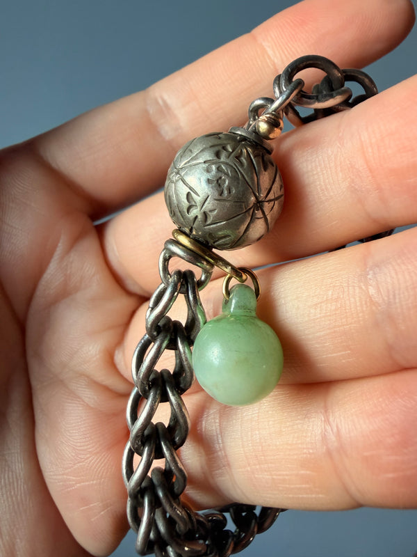 Chunky Silver Bracelet with Jade Charm: Maria Grazia Baldan