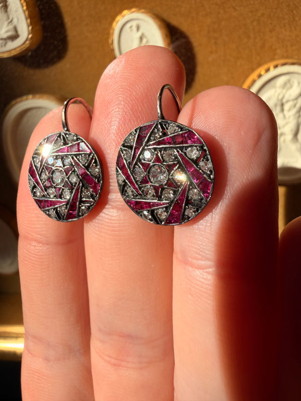 Art Deco Earrings with Rubies and Diamonds: 1920s Jewelry