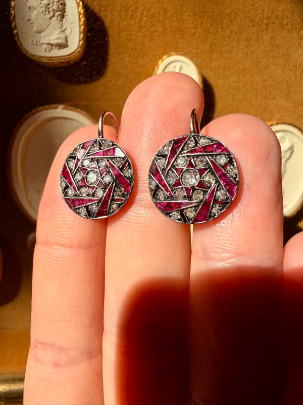 Art Deco Earrings with Rubies and Diamonds: 1920s Jewelry
