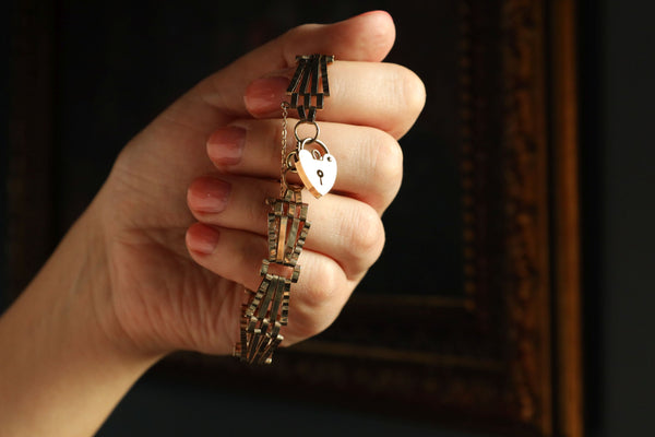 Vintage Heart Padlock Bracelet - British Vintage, Solid 9k Gold