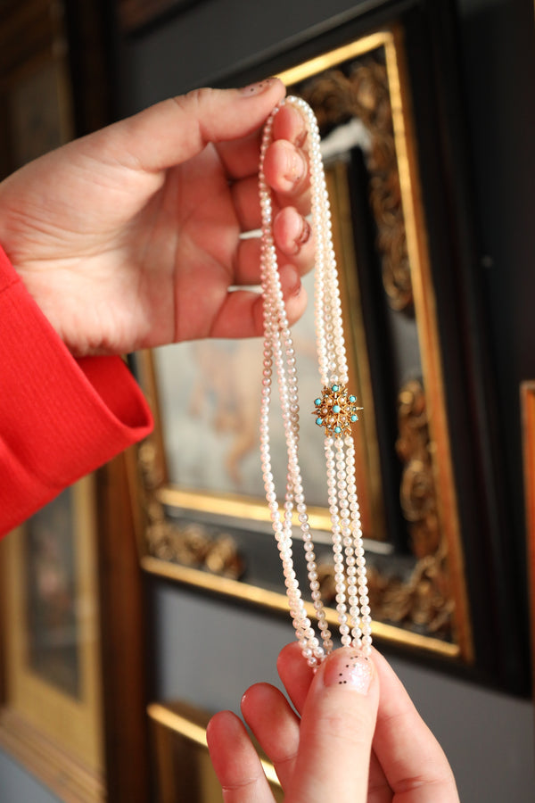 Anique Pearl Choker Necklace with Turquoise Clasp