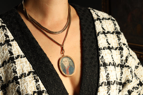Antique Portrait Locket, Military Male Miniature