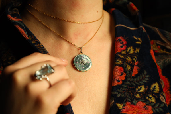 Antique Guilloche Enamel Locket Pendant