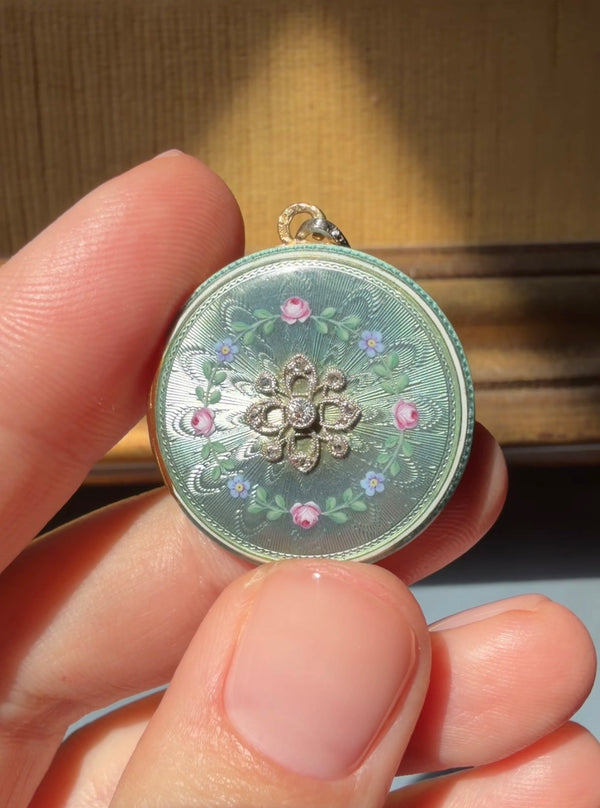 Antique Guilloche Enamel Locket Pendant