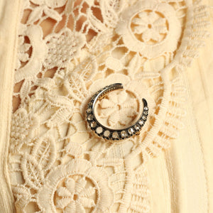 Antique Crescent Moon Brooch with Rose Cut Diamonds