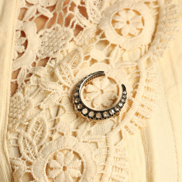 Antique Crescent Moon Brooch with Rose Cut Diamonds