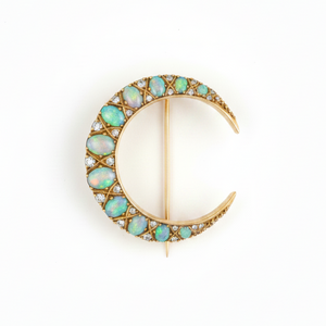Antique Crescent Moon Brooch with Australian Opal