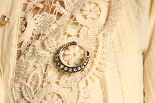 Antique Crescent Moon Brooch with Rose Cut Diamonds