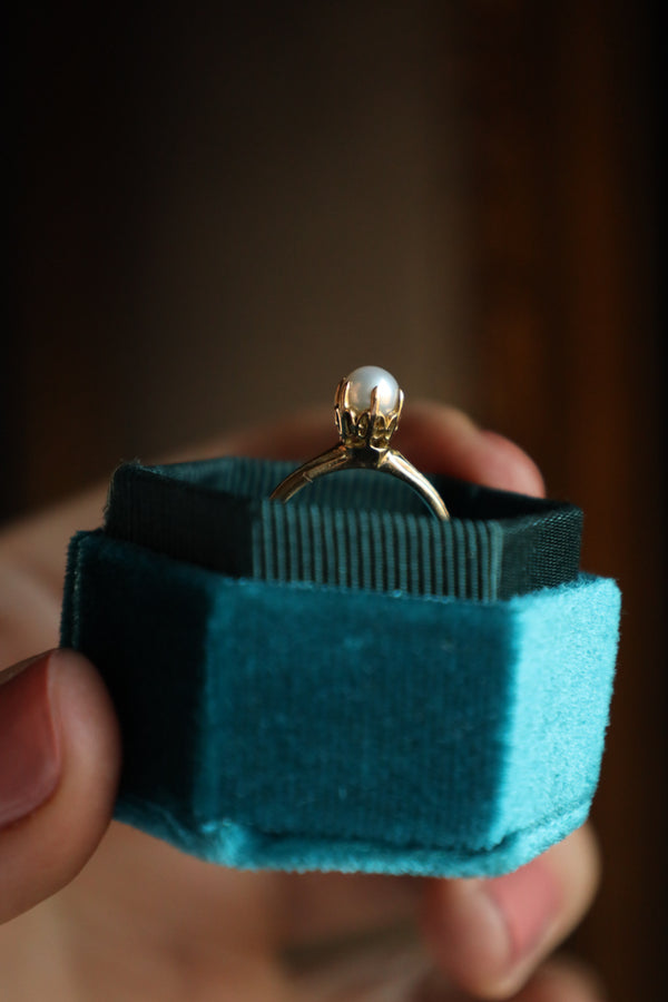 Antique Edwardian Claw Mount Pearl Solitaire Ring in Solid 14k Gold
