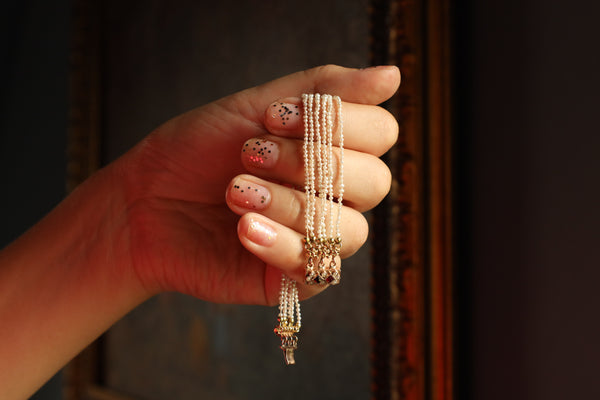 Antique Edwardian Micro Pearl Bracelet with Garnet Clasp Lock