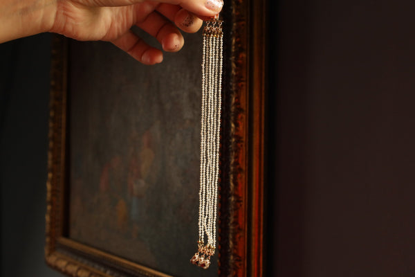 Antique Edwardian Micro Pearl Bracelet with Garnet Clasp Lock