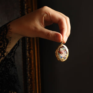 Antique Enamel Miniature Locket Pendant 18k Gold - Allegory of Music