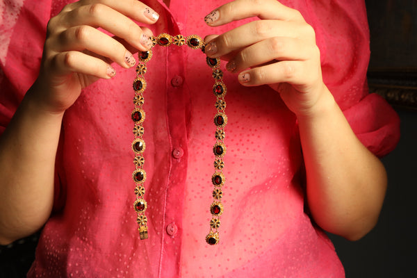 Antique Floral Garnet Necklace in Solid 14k Gold