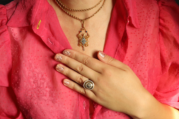 Antique French Diamond Pendant with Enamel and Sapphires