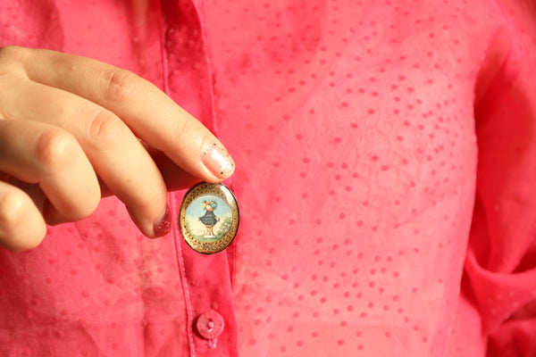 Antique French Verre Eglomise Miniature Locket Pendant, Collectible Jewelry