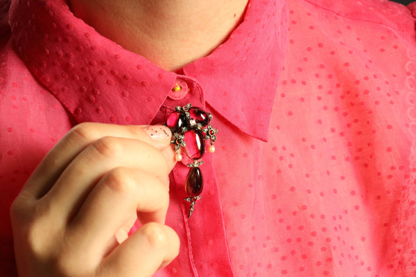 Antique Locket Pendant, Victorian Foiled Garnet Brooch