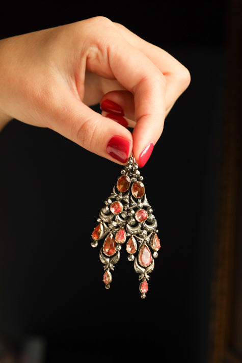 Antique Georgian Era Iberian Earrings with Foiled Pink Quartz