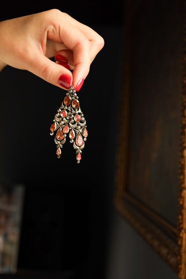 Antique Georgian Era Iberian Earrings with Foiled Pink Quartz