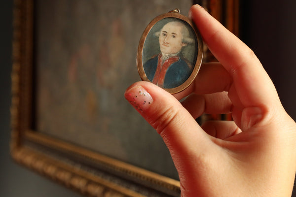 Antique Portrait Locket, Military Male Miniature
