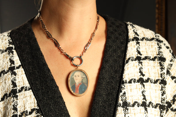 Antique Portrait Locket, Military Male Miniature