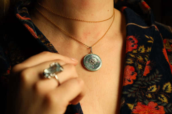 Antique Guilloche Enamel Locket Pendant