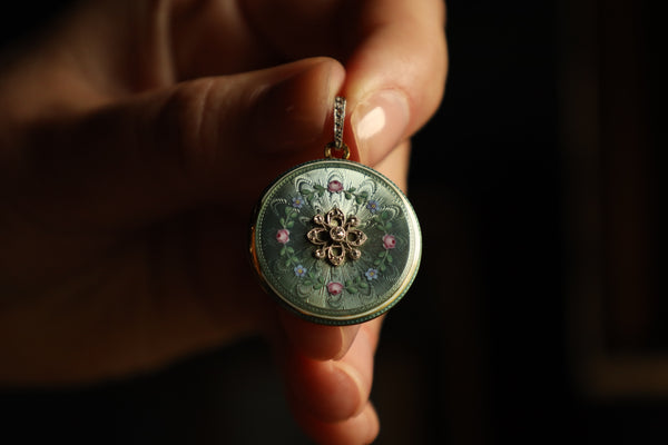 Antique Guilloche Enamel Locket Pendant