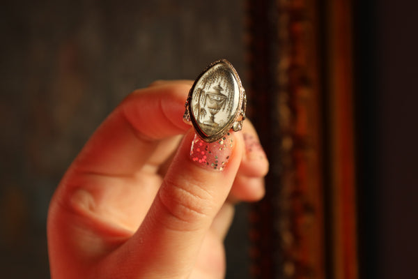 Antique Hair Mourning Urn Ring, Memento Mori Jewelry, Georgian Miniature