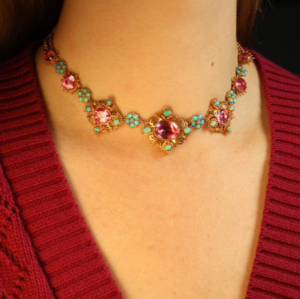Antique French Imperial Topaz and Turquoise Necklace