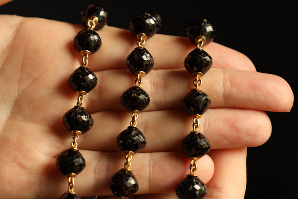 Antique Long Garnet Necklace with Lobster Clasp in Solid 14k Gold
