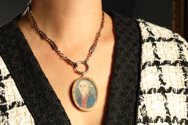 Antique Portrait Locket, Military Male Miniature
