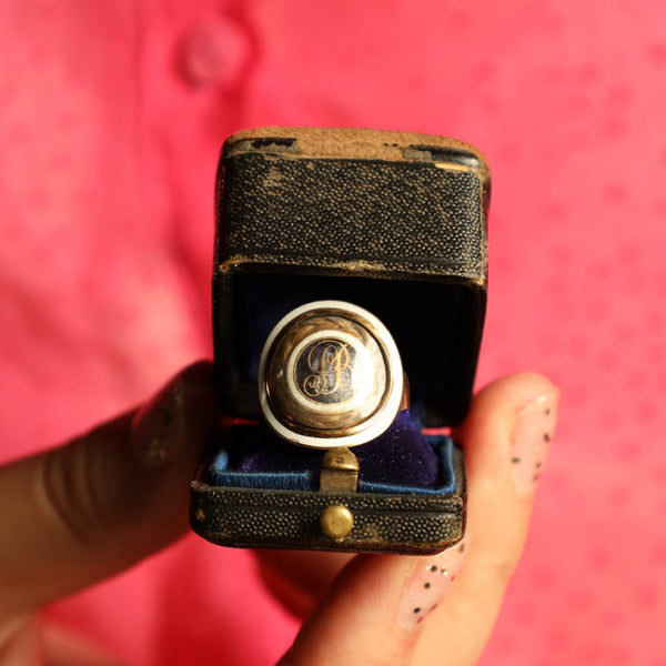 Antique Monogram Initial Ring, Georgian Enamel Ring, Memento Mori Jewelry