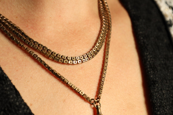 Antique Victorian Muff Chain with Dog Clasp, 55 Inches