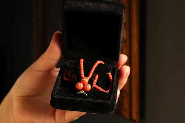 Antique Natural Coral Necklace with Trefoil Pendant