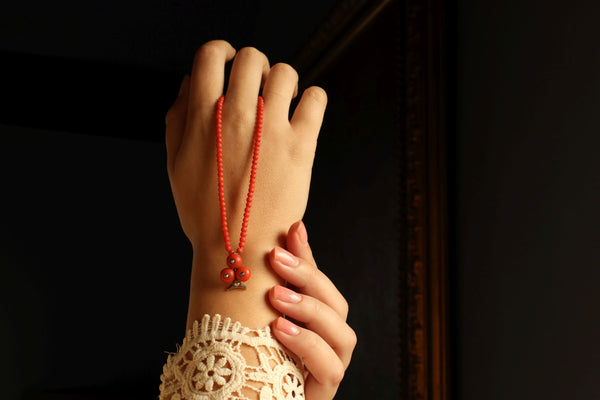 Antique Natural Coral Necklace with Trefoil Pendant