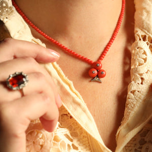 Antique Natural Coral Necklace with Trefoil Pendant